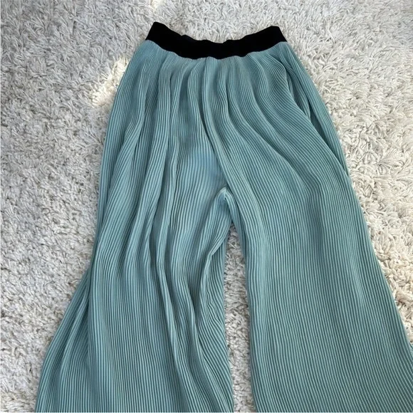 Zara Bohemian Green Highrise Ribbed Palazzo Flowy Cropped Pants Size Small - Picture 3 of 15